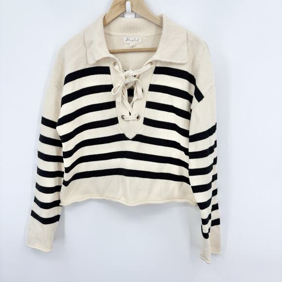 Marled Roll Hem Sweater Womens Medium Stripe Nautical Classic Preppy Fisherman - Picture 2 of 7
